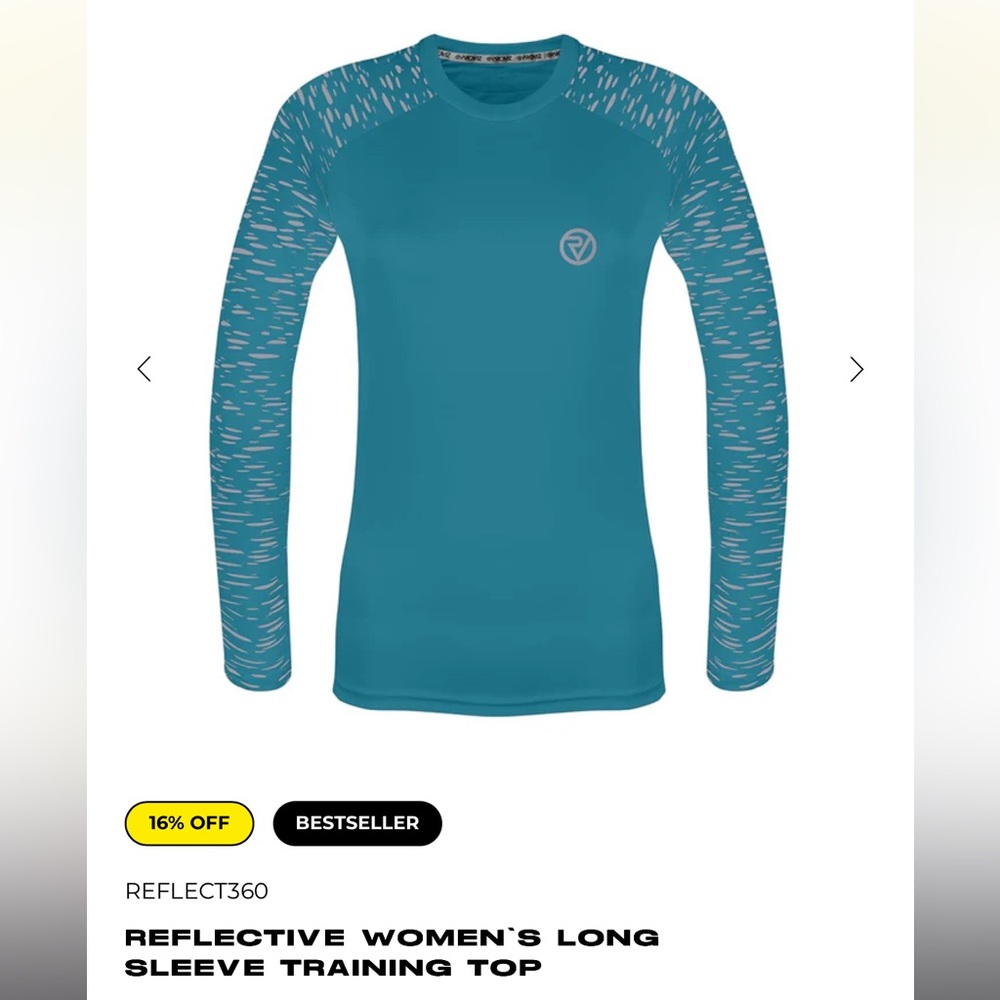 Proviz Women’s Reflective Long Sleeve Training Top. Color: Ocean Teal. Size 12.